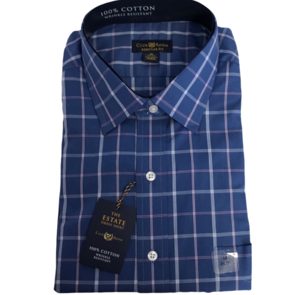 Club Room The Estate Dress Shirt Blue Purple Plaid